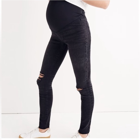 Madewell Maternity Over Belly Stretch Distressed Pull On Black Sea Jeans SZ 24 - Picture 9 of 10